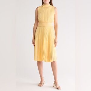 Nanette Lepore Pleated High Neck Cocktail Midi Dress